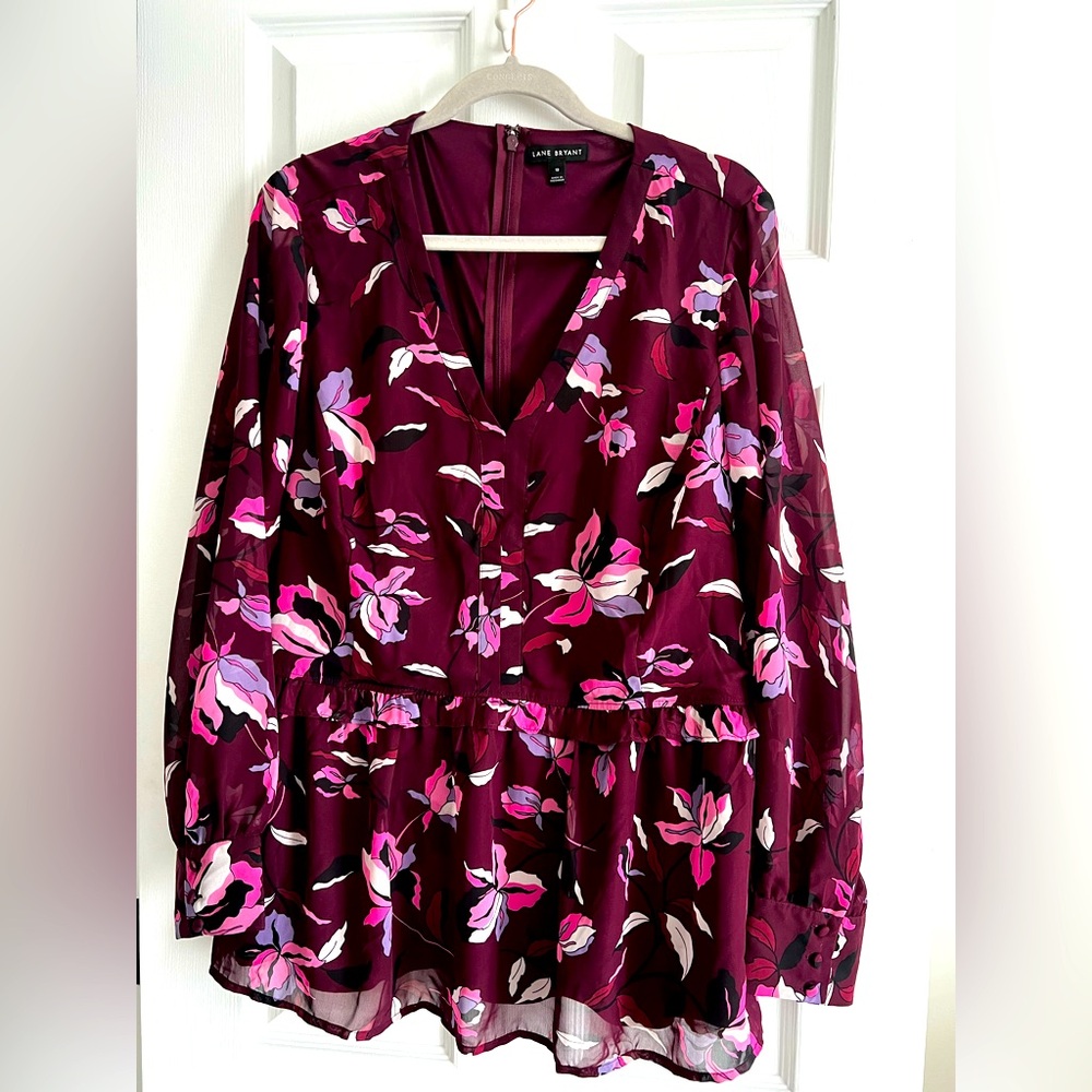 Like New Lane Bryant Blouse with Red and Pink Floral Detail